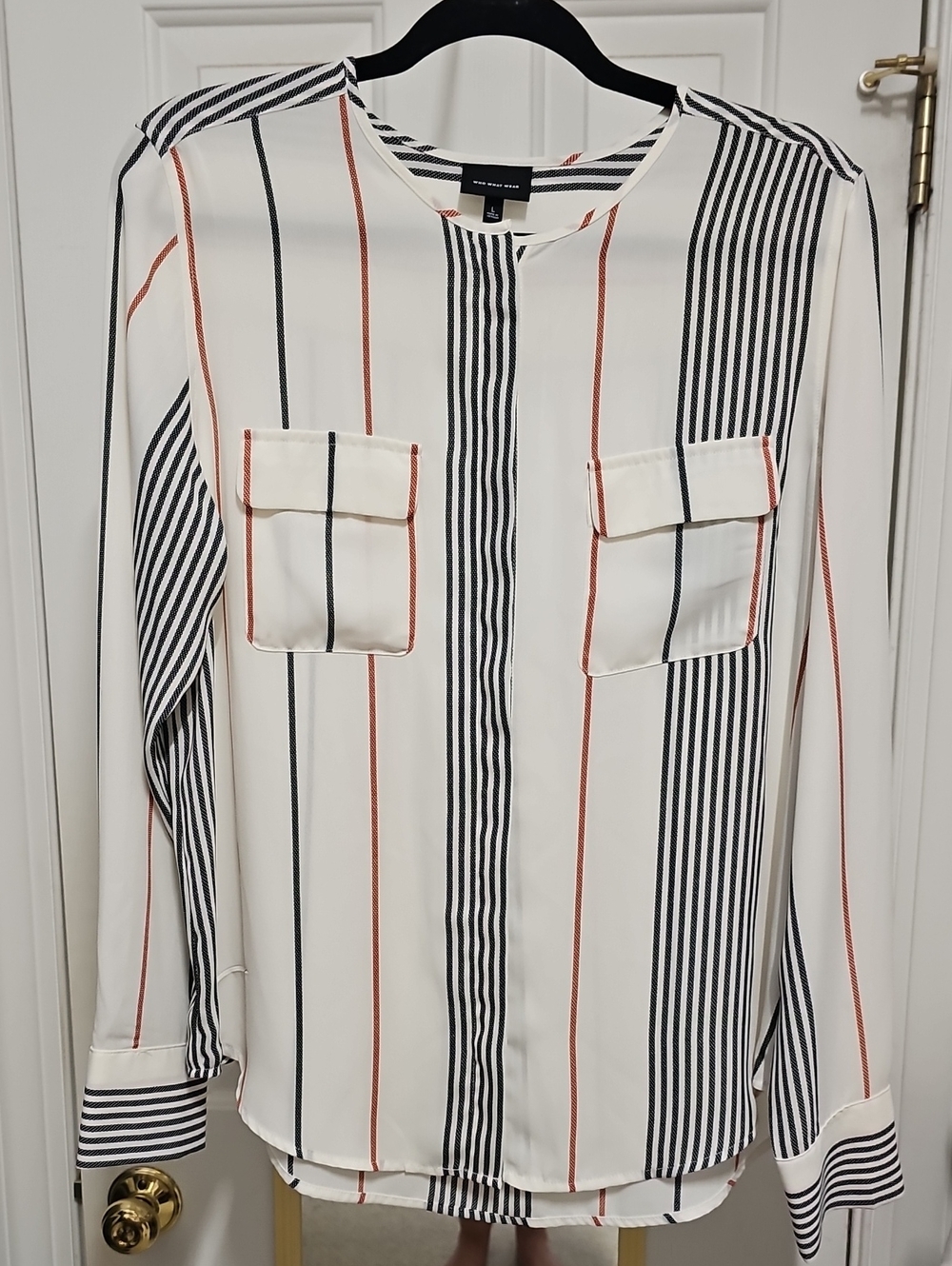 Who What Wear Cream Blouse with Black and Rust Stripes